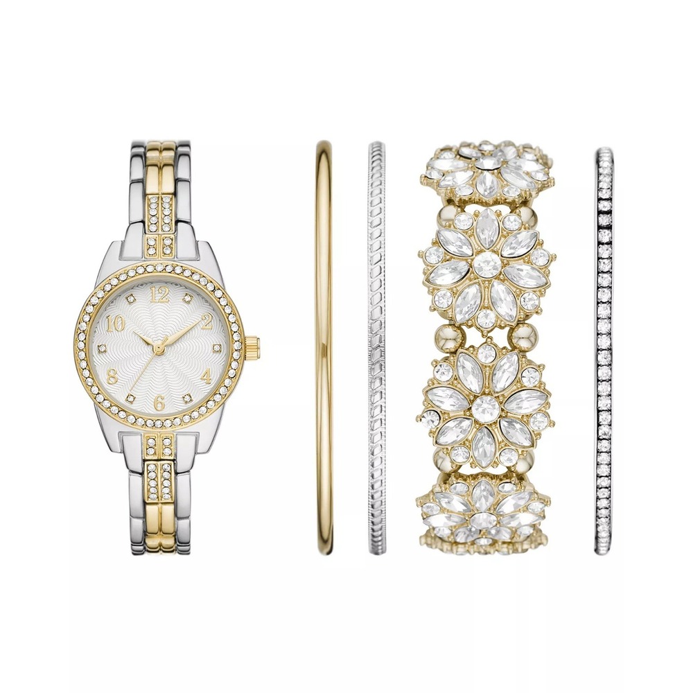Folio Women's Two-Tone Bracelet Watch Gift Set 31mm | Crystal Accents NWT